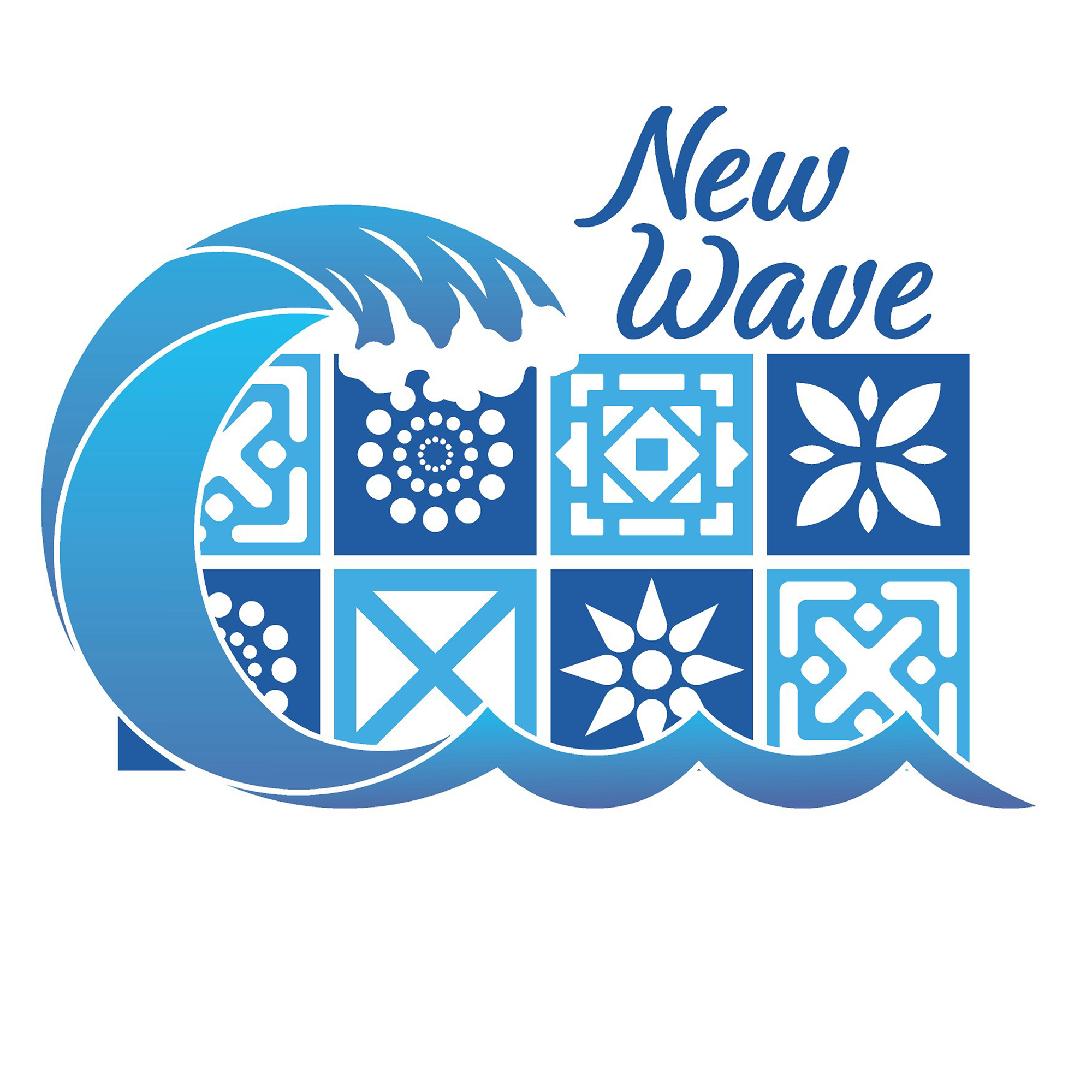 Logo featuring a stylized wave and geometric patterns with the text 'New Wave'.